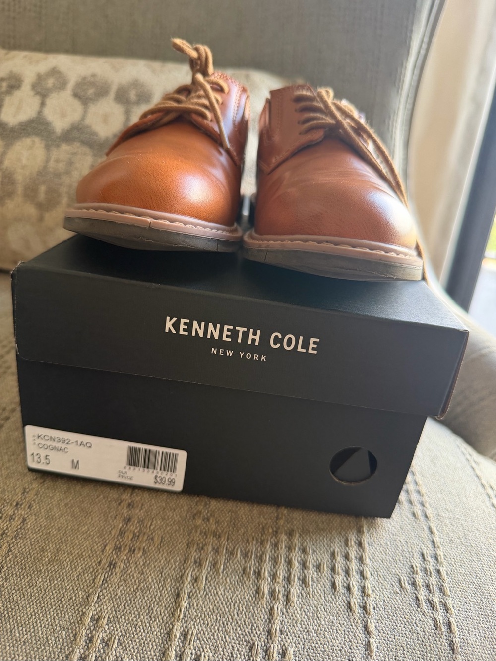 Kenneth Cole Kids Cognac Leather Lace-Up Dress Shoes